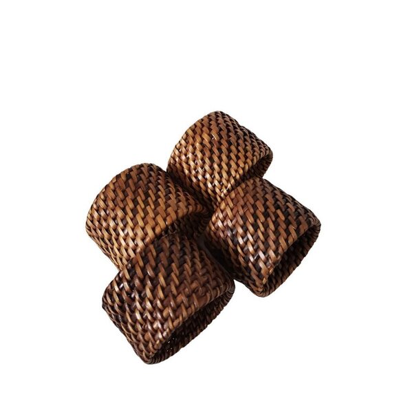 Woven Rattan Round Napkin Rings Set of 4 - Picture 3 of 6